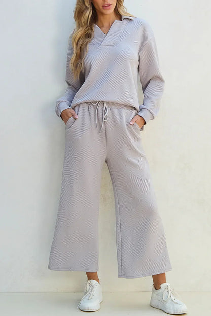 Lila - Ensemble texturé à manches longues et pantalon à cordon pour femme