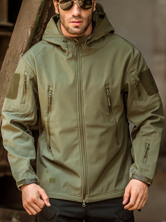 Veste à capuche tactique en polaire softshell avec poches zippées pour hommes | Parfait pour les activités de plein air