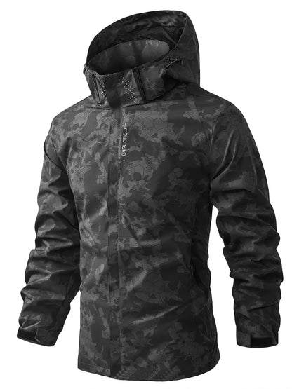 Veste d'extérieur coupe-vent à capuche à motif camouflage pour le printemps pour hommes | Parfait pour les activités de plein air au printemps