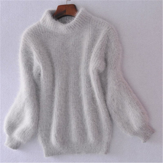 Pull Tricot Lâche en Couleur Unie - Pull en Angora Style Vintage pour Femmes