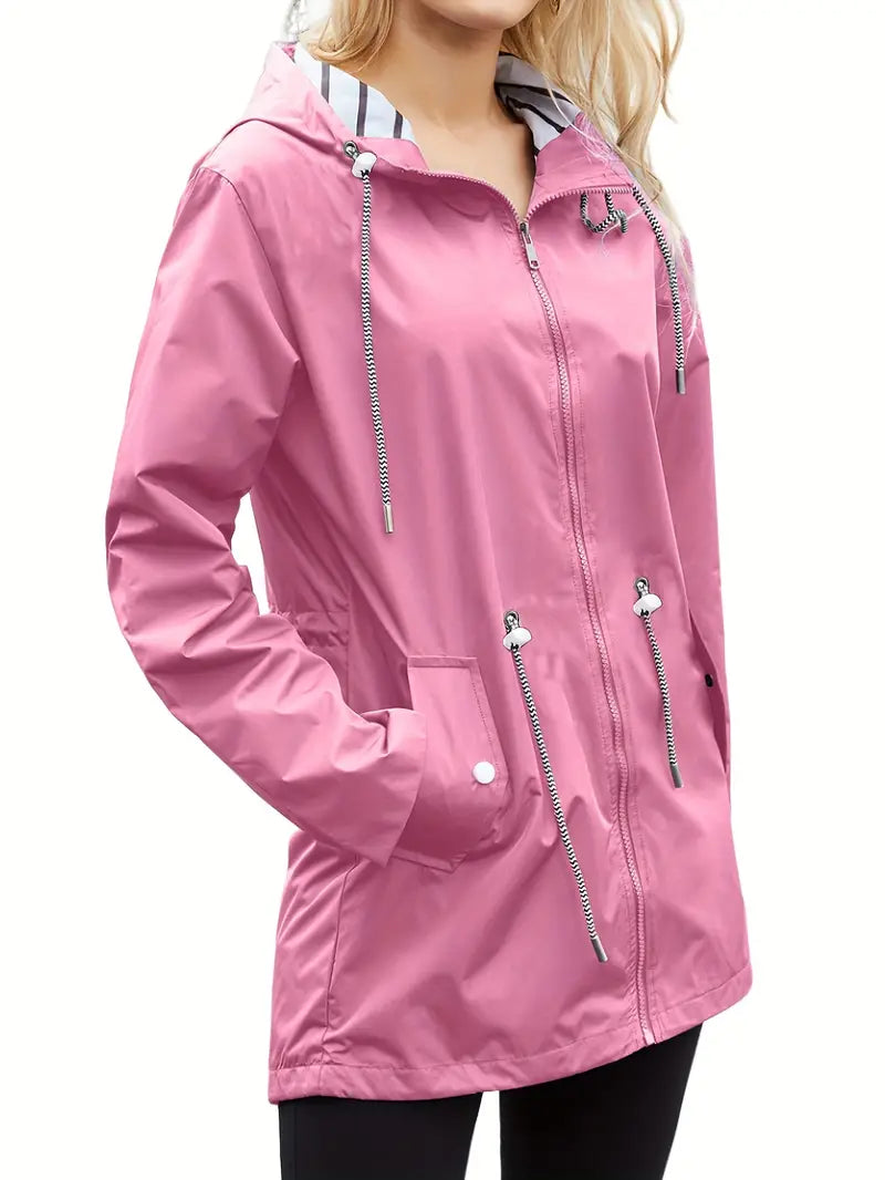 Veste de pluie imperméable stylée avec capuche et poches pour femmes | Parfait pour les activités de plein air en automne/hiver