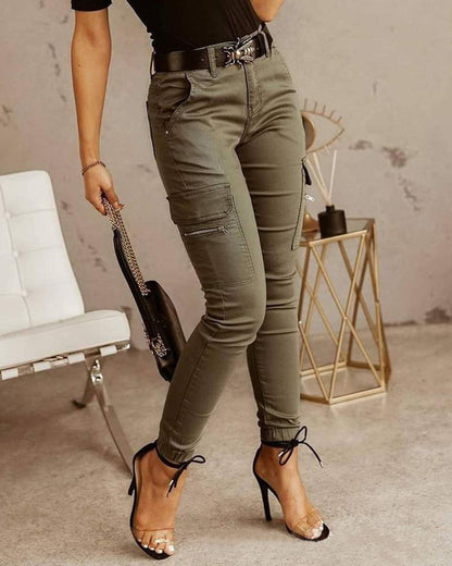 Sharma - Pantalon cargo taille haute sans ceinture