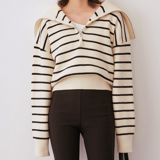 Yverine Sweater | Pull Casual Stripes Half Zip Sweater