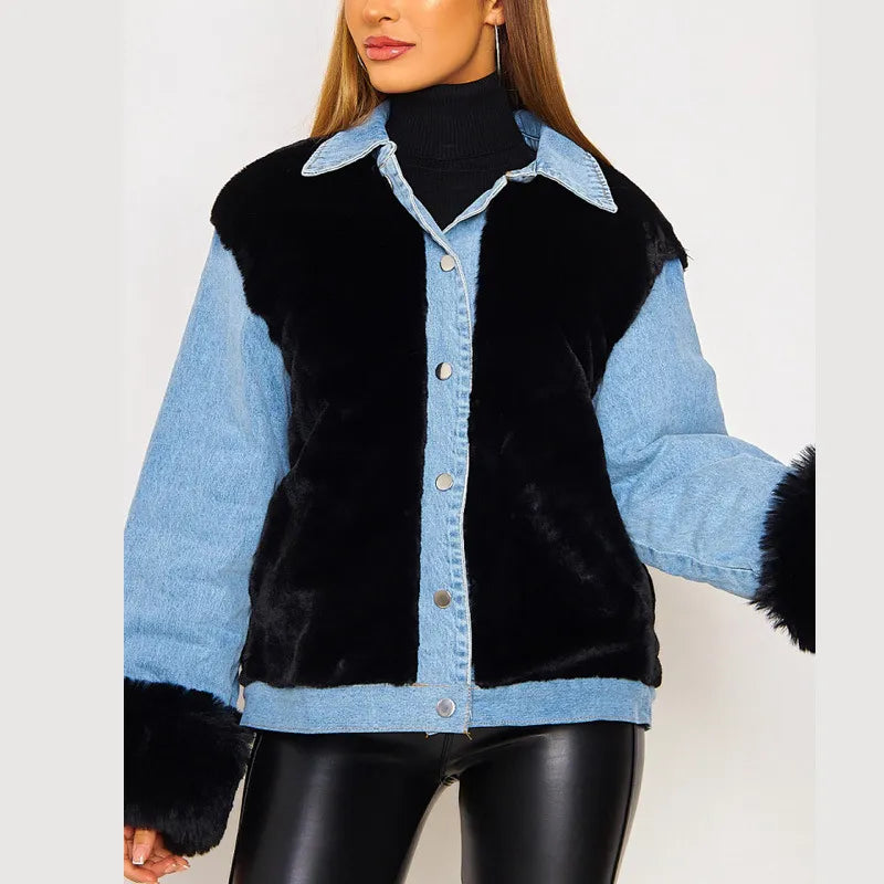 Veste en jean avec fausse fourrure pour femme