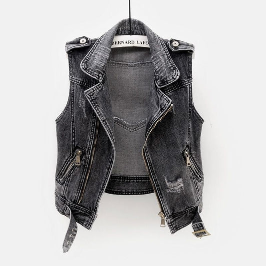 Gilet en denim noir pour femme