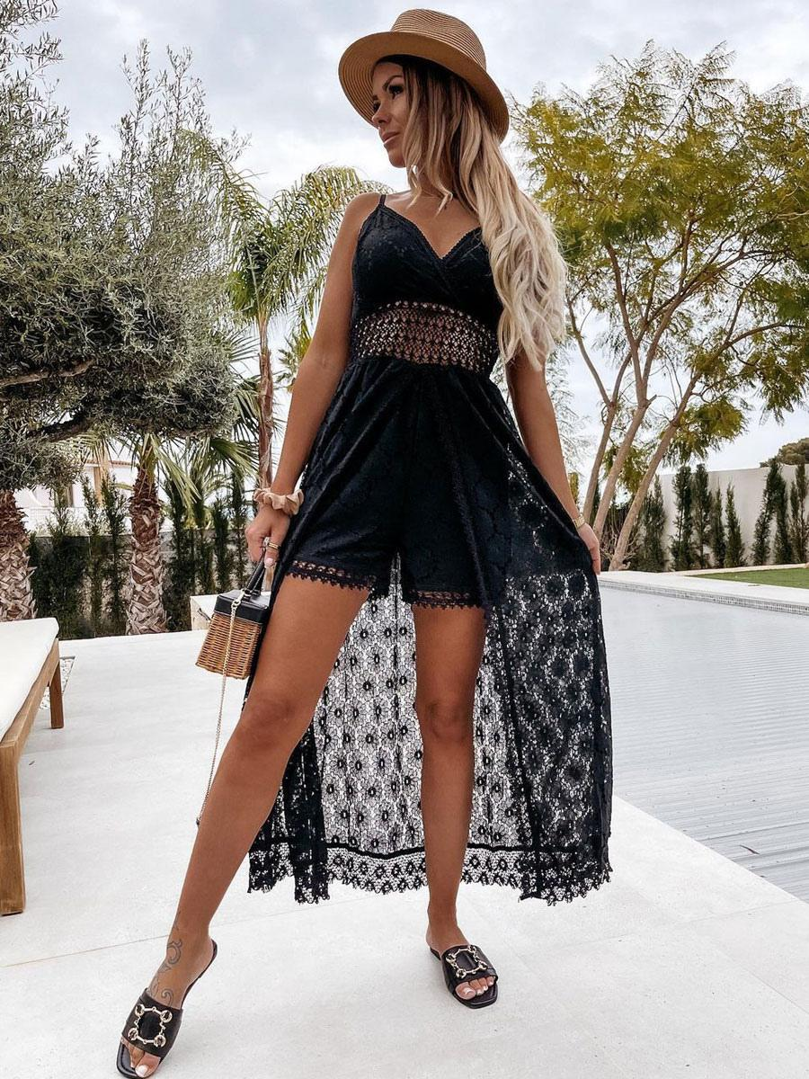 Merri - Longue robe de plage boho en dentelle avec décolleté en cœur