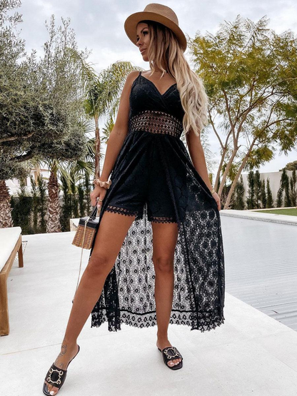 Merri - Longue robe de plage boho en dentelle avec décolleté en cœur