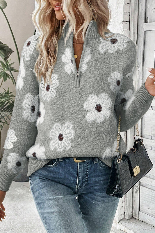 Xanah Sweater | Pull demi-zip à motif floral