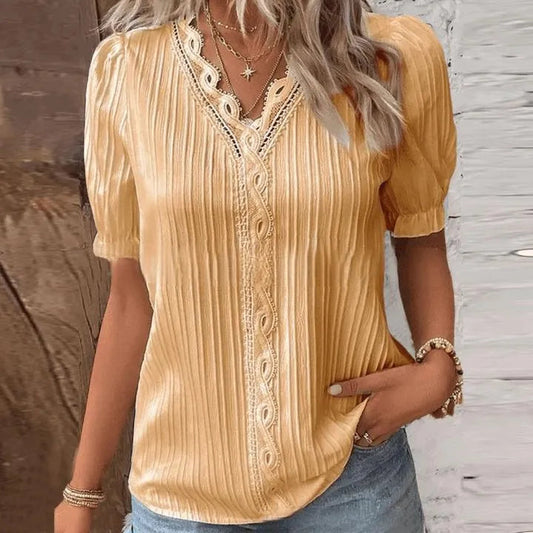 Chemise à col en V - Élégante - Coton de qualité avec détails en dentelle - Parfaite pour les occasions formelles et décontractées