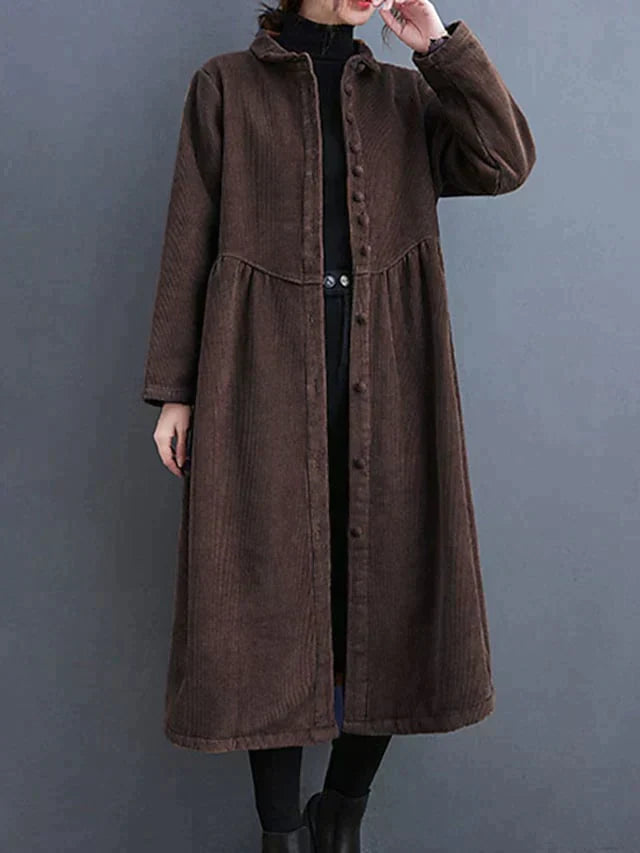 Qayla Coat | Manteau long en velours côtelé avec boutons