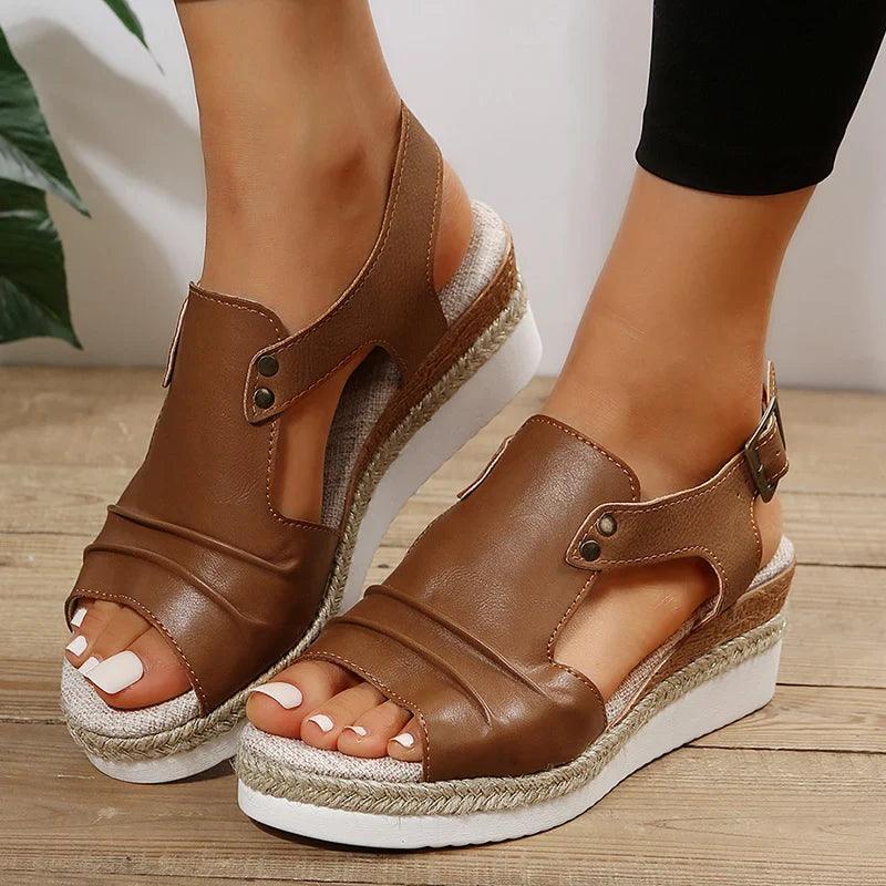 Faiga Sandals | Sandales d'été élégantes à talon compensé