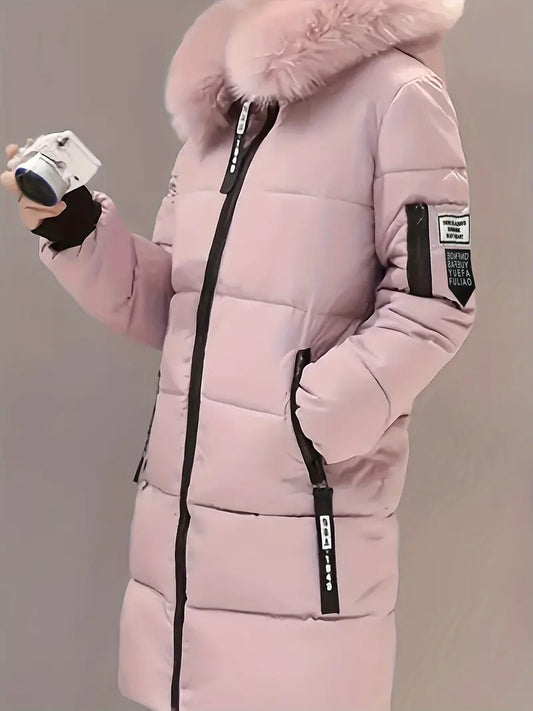 Manteau-coat rose pouf à fermeture éclair