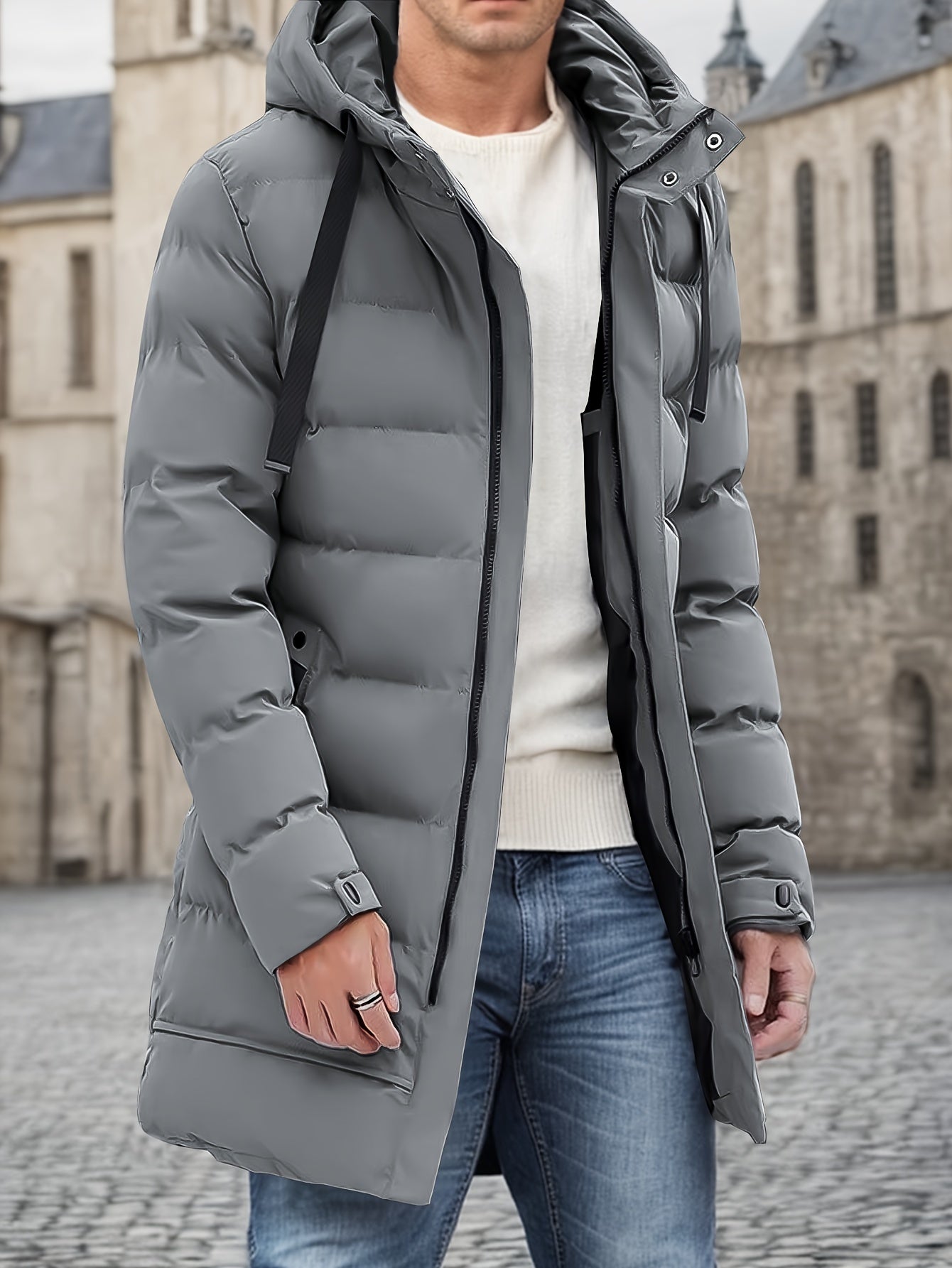 Veste d'hiver rembourrée chaude à capuche longue pour hommes | Parfait pour les activités de plein air