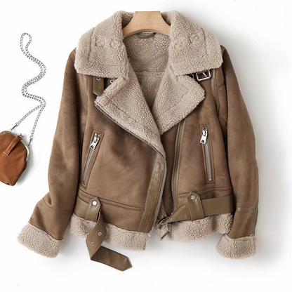 Heidi | Veste bomber en cuir Sherpa-Fleece