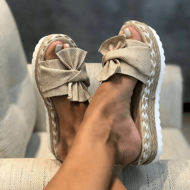 Kamiyah Sandals | Sandales d'été à talon compensé tissé avec nœud