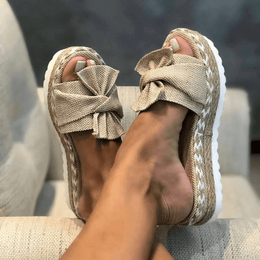 Kamiyah Sandals | Sandales d'été à talon compensé tissé avec nœud