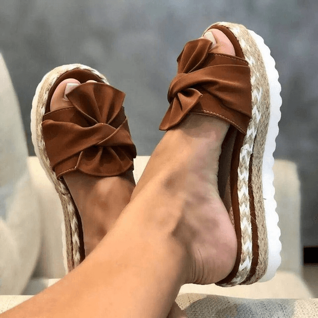 Kamiyah Sandals | Sandales d'été à talon compensé tissé avec nœud