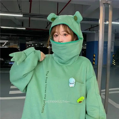 Marva - Sweat à capuche oversize avec motif de grenouille pour femme