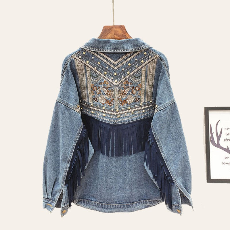 Veste en jean Boho Brooklynn | Une veste unique avec un imprimé floral et des franges