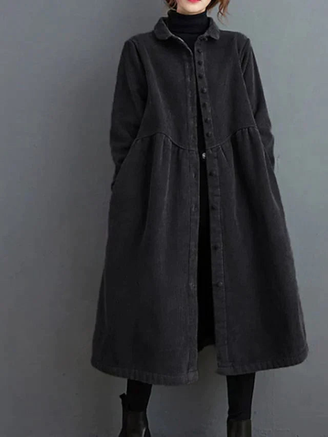 Qayla Coat | Manteau long en velours côtelé avec boutons