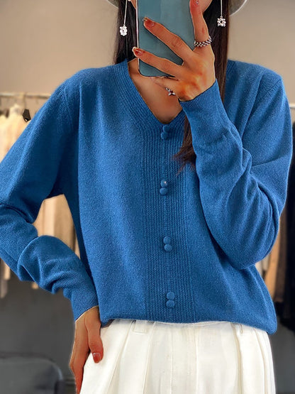 Zamaya Sweater | Pull décontracté à col en V et à boutons