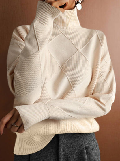 Zalida Sweater | Pull en maille diamant à col haut