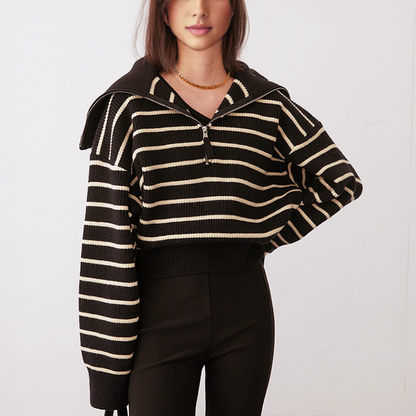 Yverine Sweater | Pull Casual Stripes Half Zip Sweater