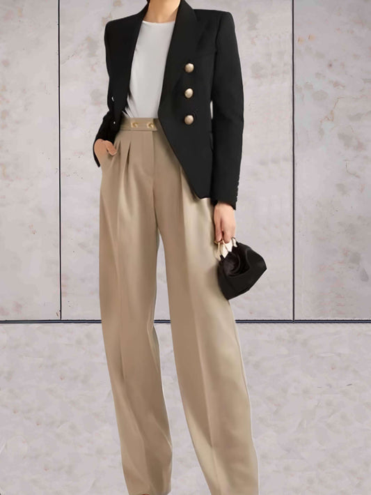 Margaux - Pantalon simple à taille haute avec jambe large et poches