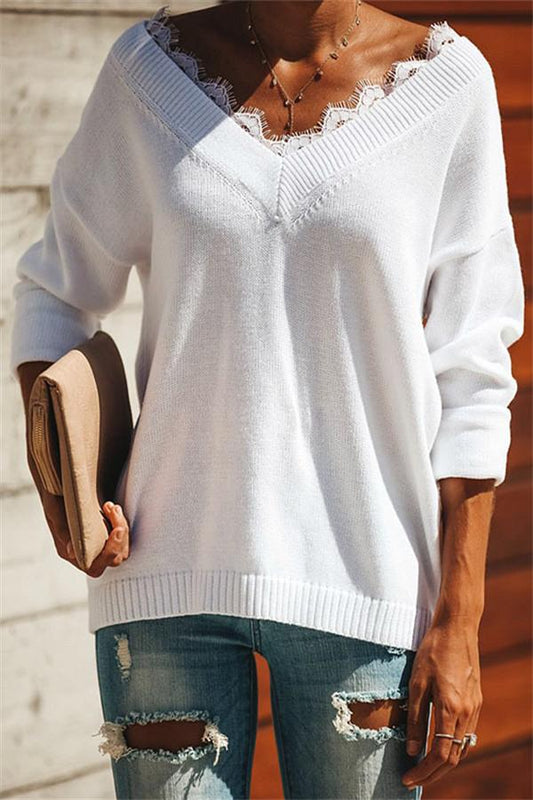 Pull simple à col en V pour femmes