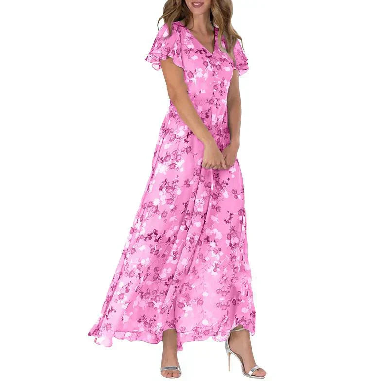 Solece - Robe longue florale à manches courtes