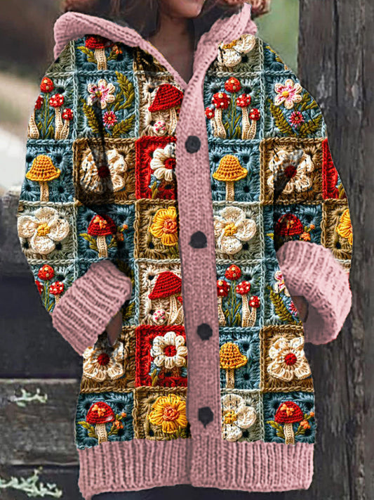 Coco-Mode | Un Confortable Hoodie Tricoté Cardigan Avec Des Fleurs Patchwork Pour Les Femmes