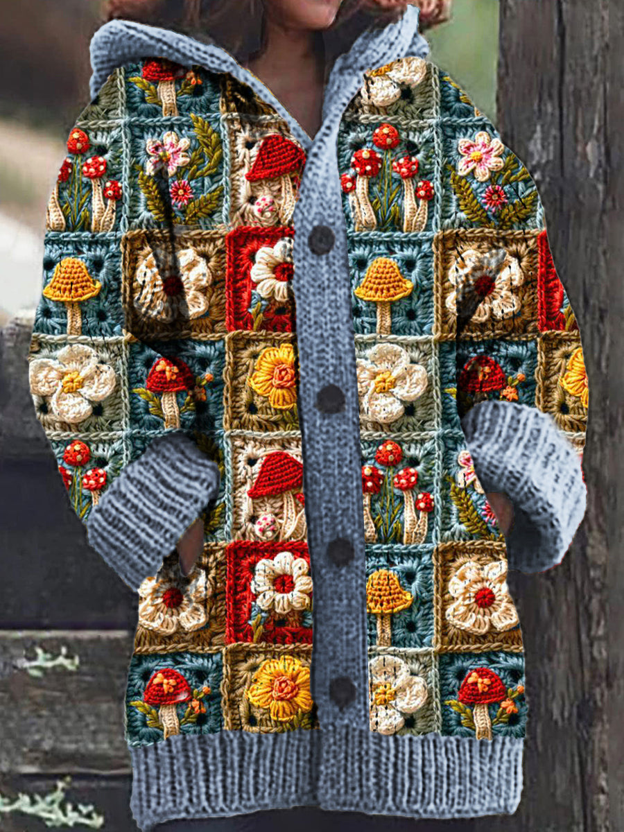 Coco-Mode | Un Confortable Hoodie Tricoté Cardigan Avec Des Fleurs Patchwork Pour Les Femmes