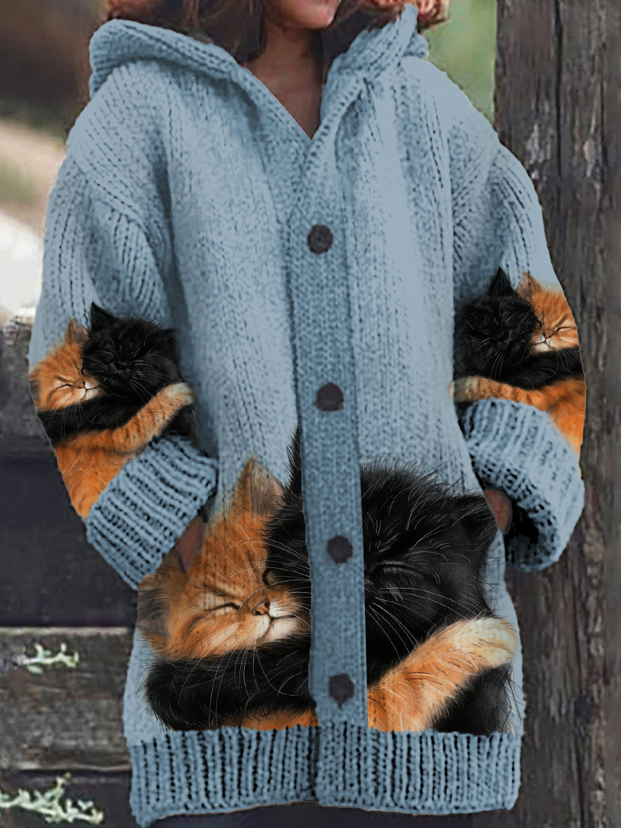 Coco-Mode | Cardigan à capuche avec deux chats pour femmes