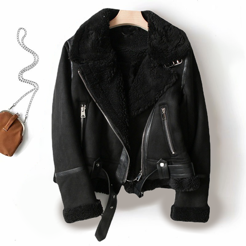 Heidi | Veste bomber en cuir Sherpa-Fleece