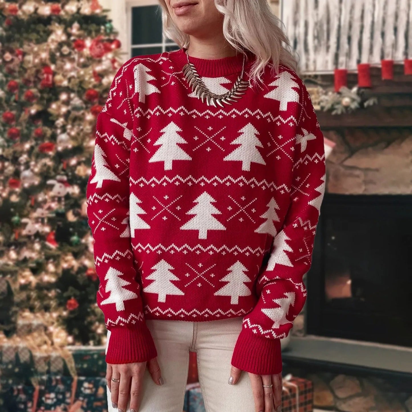 Linda - Pull de Noël pour femme avec motif de sapin