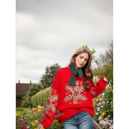 Sabrina - Pullover de Noël pour femme avec motif de flocons de neige