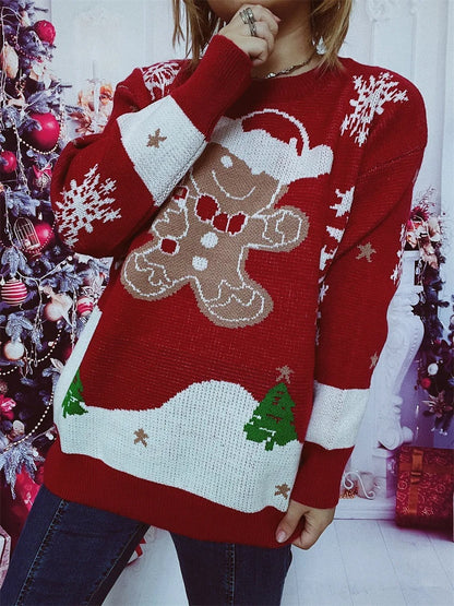 Ginger - Pull de Noël pour femme avec motif de bonhomme de pain d'épice