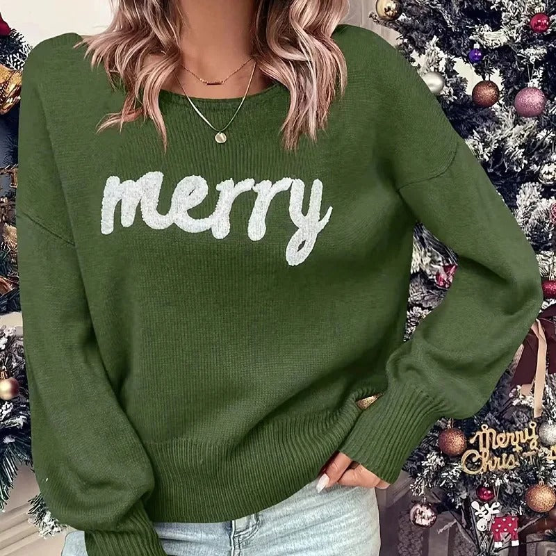 Joy - Pull de Noël pour femme avec inscription "Merry