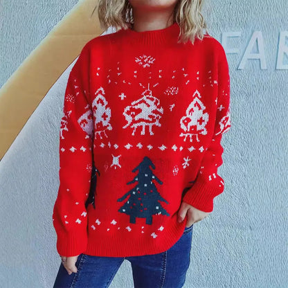 Anika - Pullover de Noël pour femme avec motif de rennes et de sapins