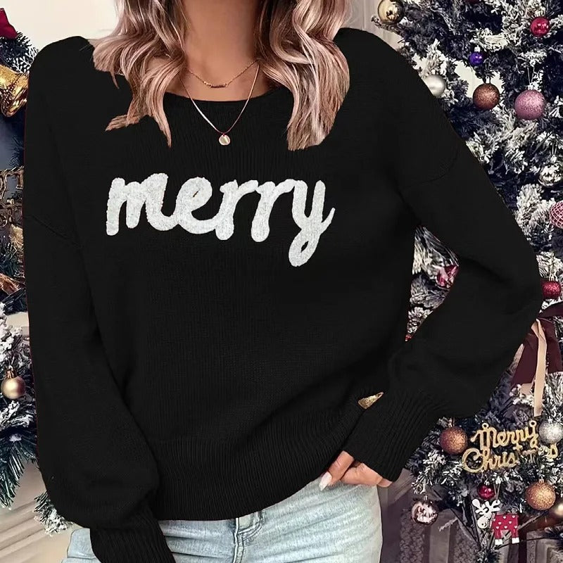 Joy - Pull de Noël pour femme avec inscription "Merry