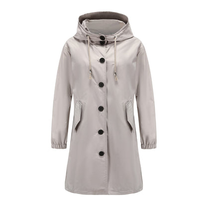 Veste de pluie classique unicolore à boutons pour femmes | Idéal pour l'automne/hiver