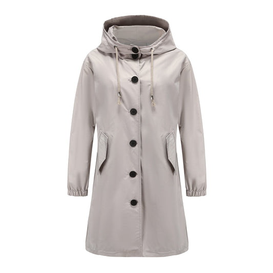 Veste de pluie classique unicolore à boutons pour femmes | Idéal pour l'automne/hiver