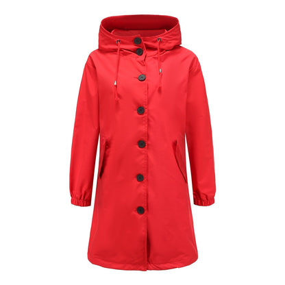 Veste de pluie classique unicolore à boutons pour femmes | Idéal pour l'automne/hiver