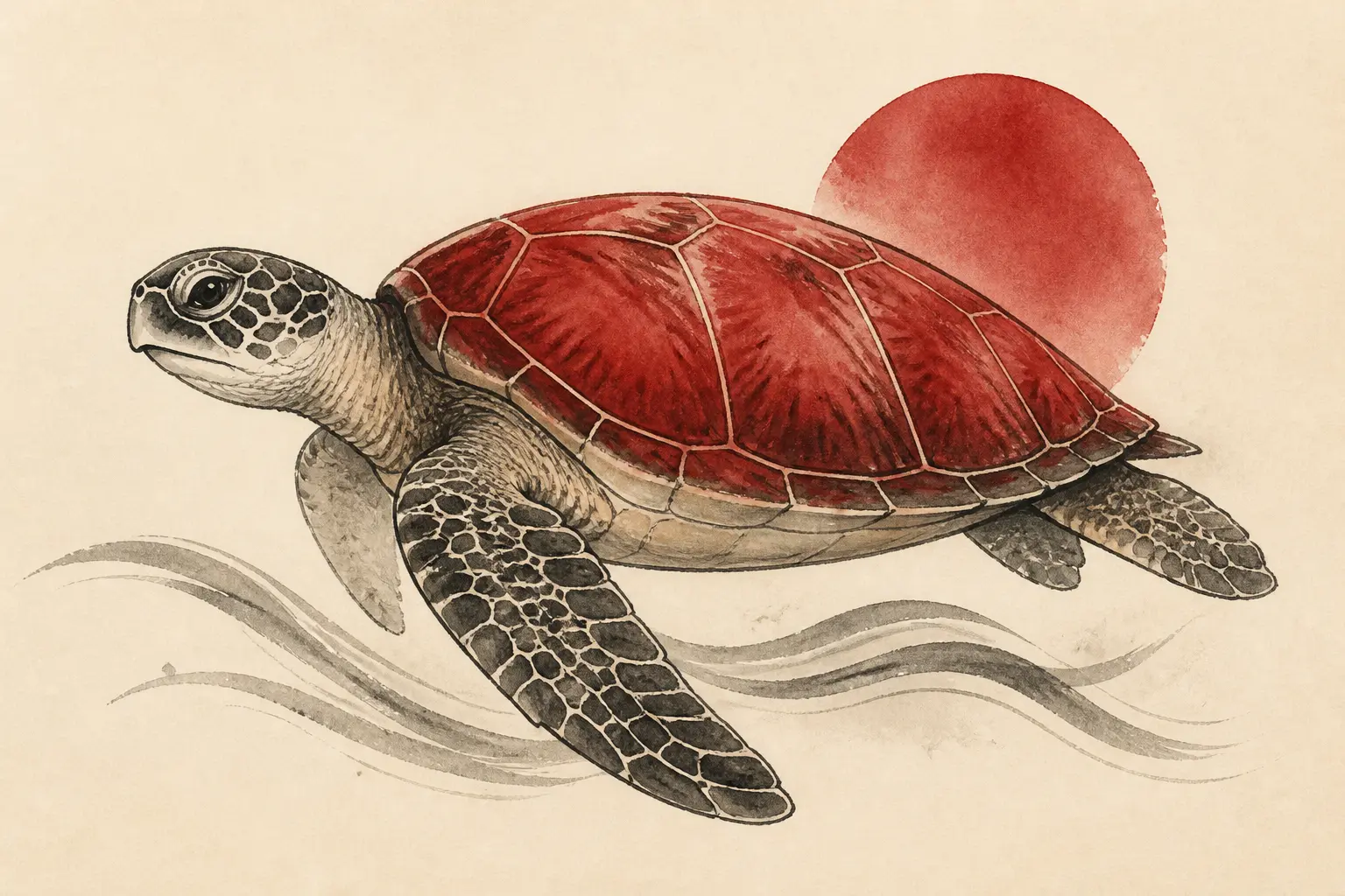 Tortue signification tatouage : illustration aquarelle d’une tortue marine de profil, calme, symbole de protection et endurance